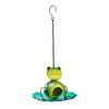 Frog Birds Feeder with Detachable Lotus Platform Tray Outside Hanging Metal Birds Feeding Station Outdoor Garden Yard Decoration