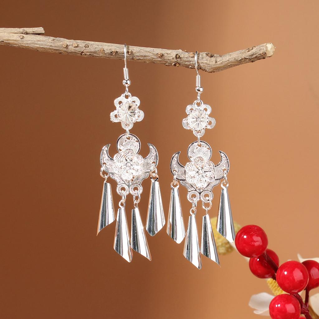 Turquoise Earrings Bohemian Drop Ear Earrings with Tassels, Geometric Alloy, Retro Style, Boastful Ear Accessories