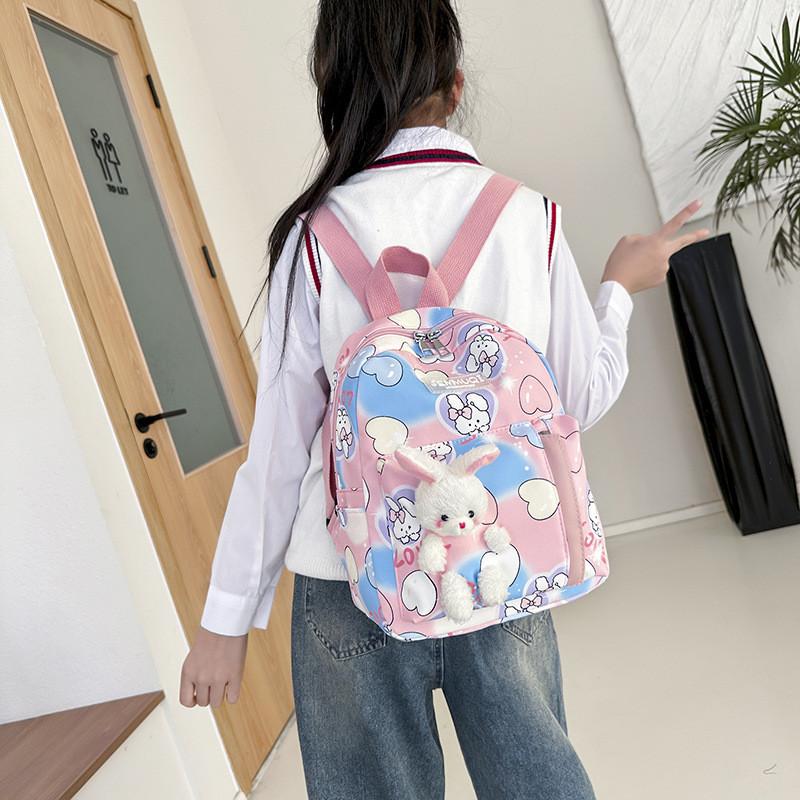 Adorable Cartoon Nylon Kids Backpack For Kindergarten Boys And Girls In Pink