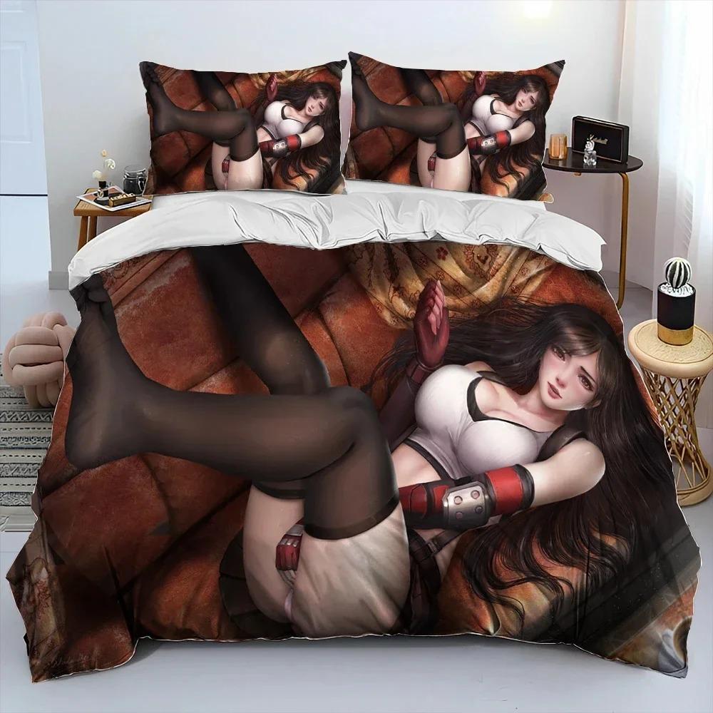 3D Print Anime Game Tifa Aerith Sexy Girl Lace Bedding Set Duvet Cover Bed Set Quilt Cover Pillowcase Comforter king Queen Size