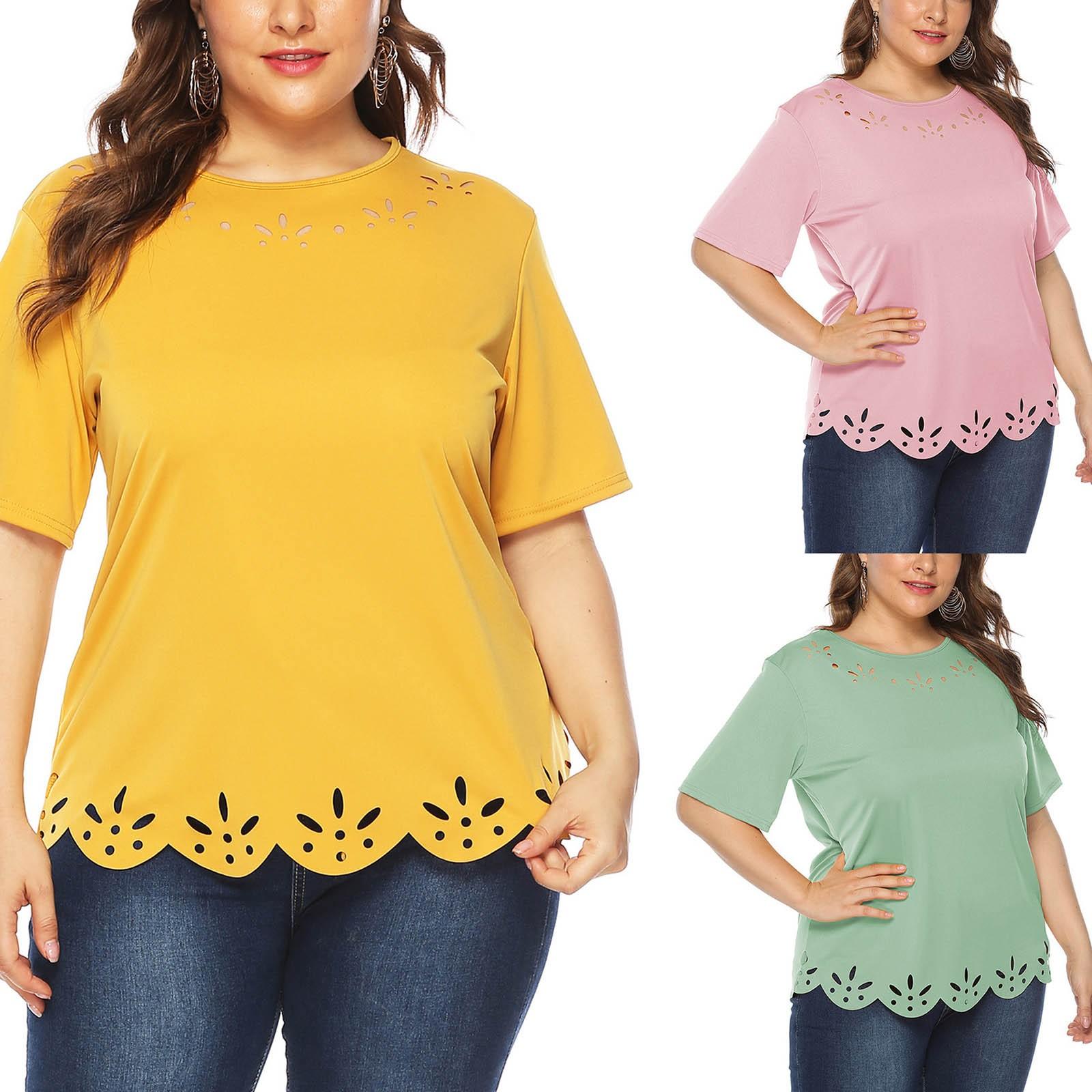 

Женская однотонная повседневная футболка с круглым вырезом больших размеров и выгоревшим цветом