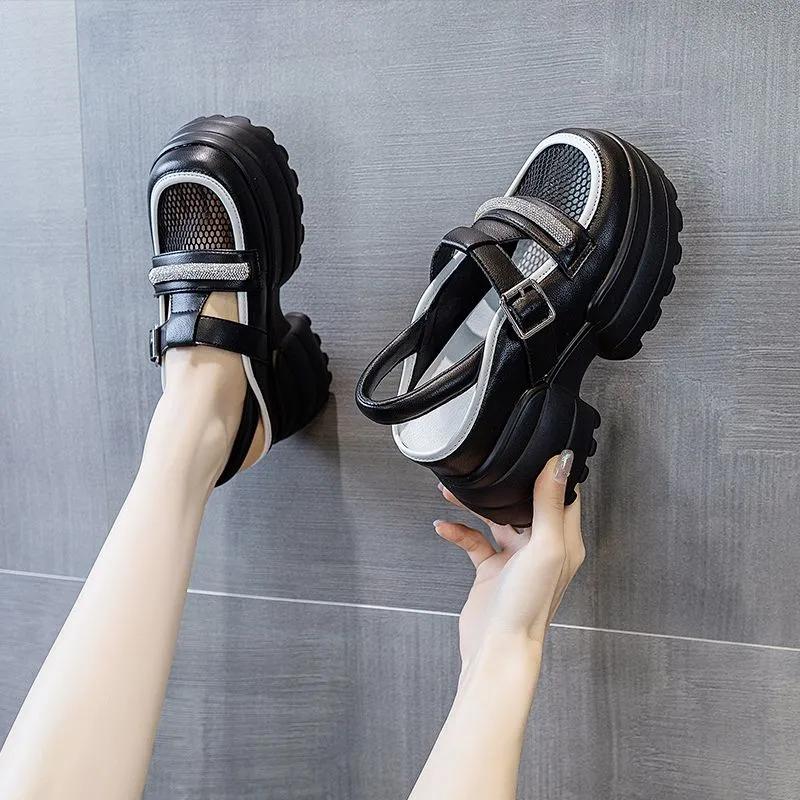 

Готичні босоніжки на платформі на масивному каблуці для жінок для дівчини, римська пряжка, ремінець, масивний каблук, нові літні повсякденні сандалі з відкритим носком Mujer 40 чорний