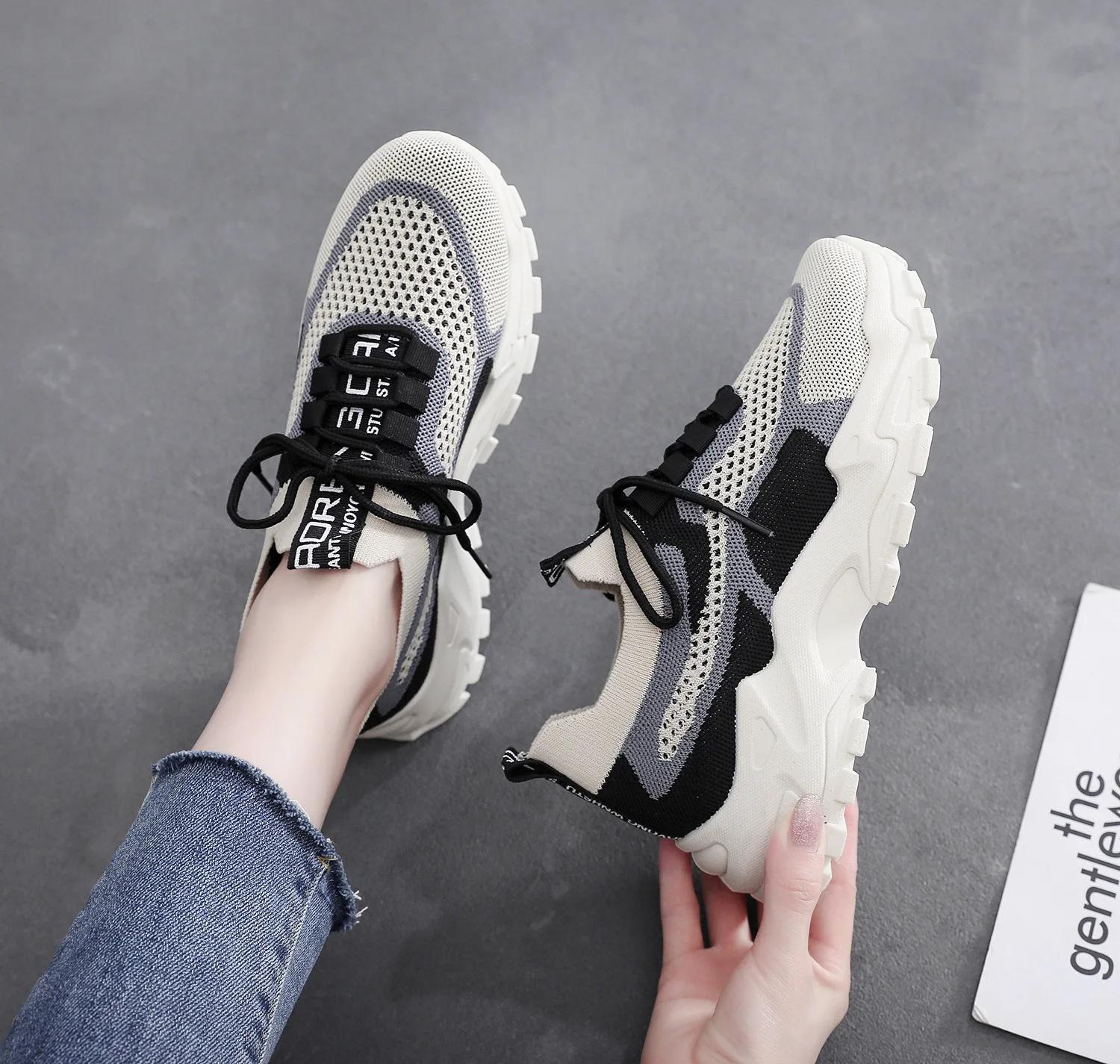 

2024 женская новая обувь на толстой подошве сетчатая дышащая и нескользящая обувь модные удобные кроссовки повседневная легкая женская обувь 41 бежевый