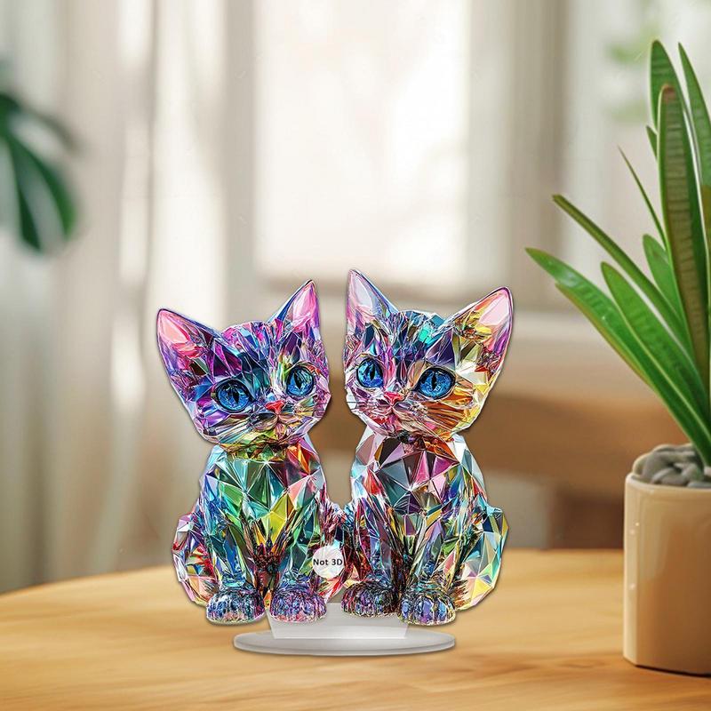 Statuetta di Gatto Colorata Ornamenti Miniatura di Gatto Colorato Sculture di Gatto Acrilico 2D Decorazione per la Casa Scultura di Animale a Colori Per Gatto
