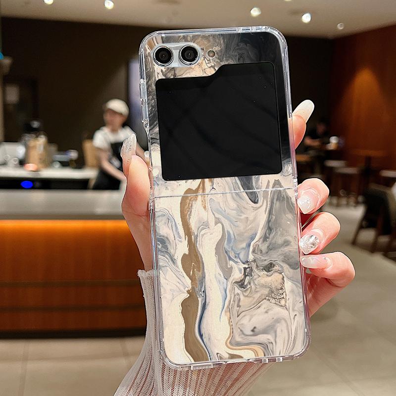 For Samsung Galaxy Z Flip 7 6 5 4 3 Case Watercolor Marble Pattern Hard Clear Folding Cover For Samsung Z Flip6 Flip5 Flip7