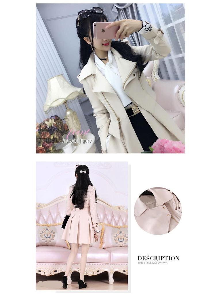 Women's Beige Fleece-Lined Trench Coat: British & Korean Style, Thickened, Long-Sleeved, Mid-Length, Autumn/Winter Warm & Stylish.