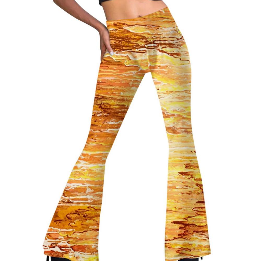 GMXIA Spring/Summer Trend Skinny Wrap Hip Retro Print Tide Micro Flare Trousers