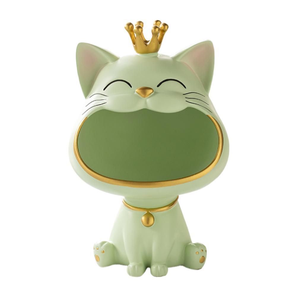 Fortune Cat Key Storage Ornaments Exquisite Cartoon Fortune Cat Storage Ornament Home Desktop Decoration зелёный