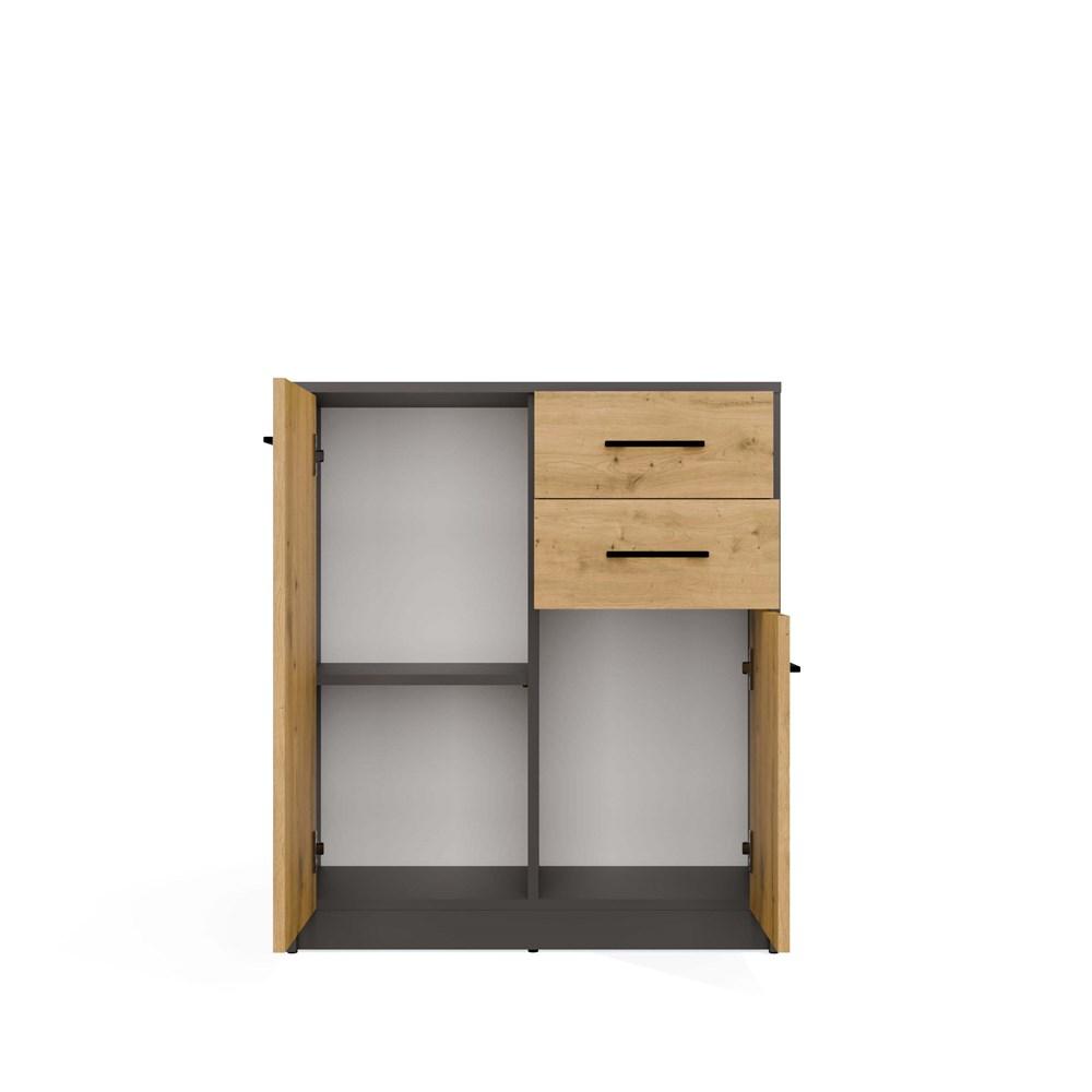 Komoda Simplo 2D2S Szafka 74 Cm 2 Drzwi 2 Szuflady Antracyt Dąb Artisan