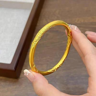 Vietnamese Sand Gold Four Directions Cloud Pattern Bangle: Exquisite Retro Style, Light Luxury, Fade-Resistant