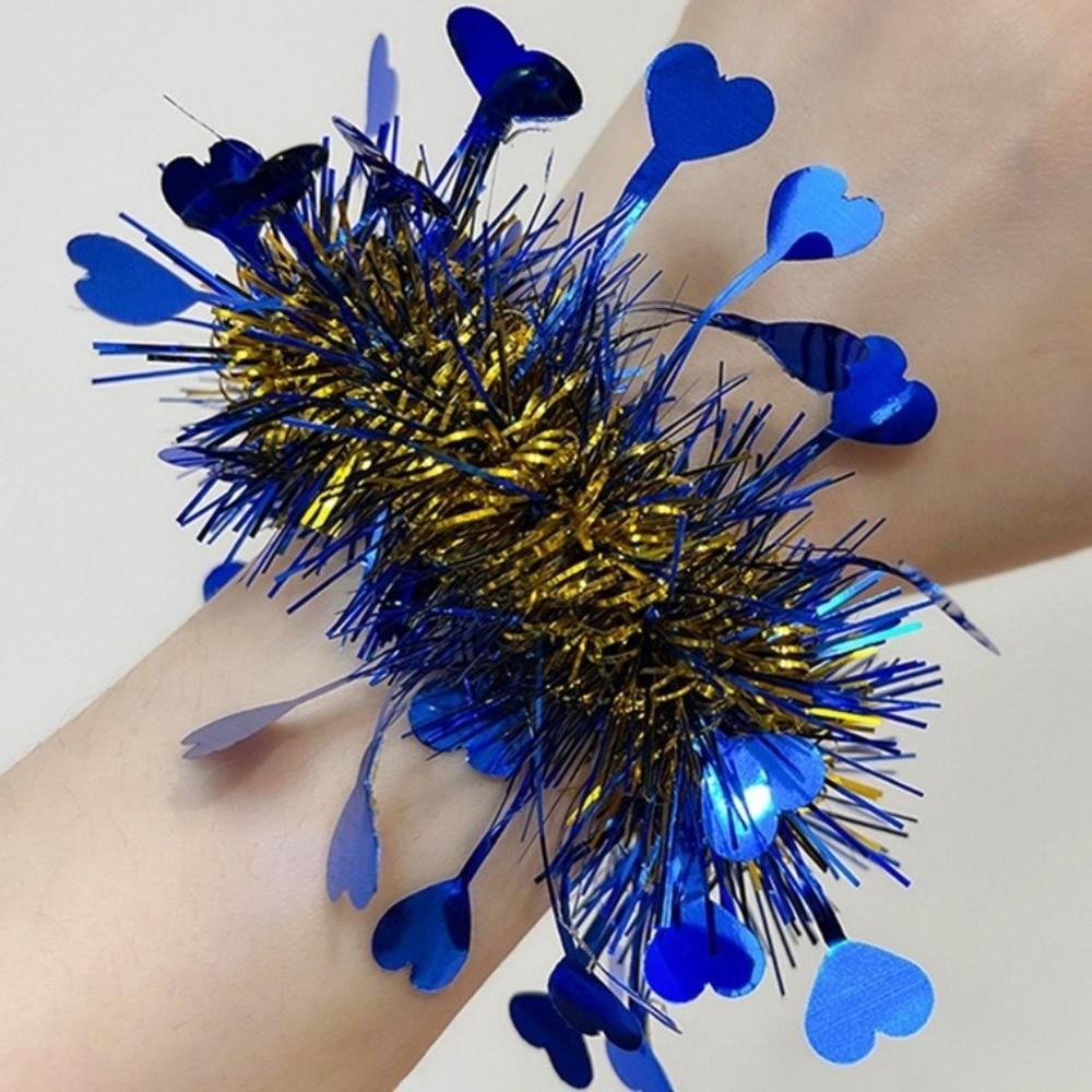 10pcs Elastic Metallic Foil Wrist Bands Colorful Cheerleading Wrist Pom Poms Concert