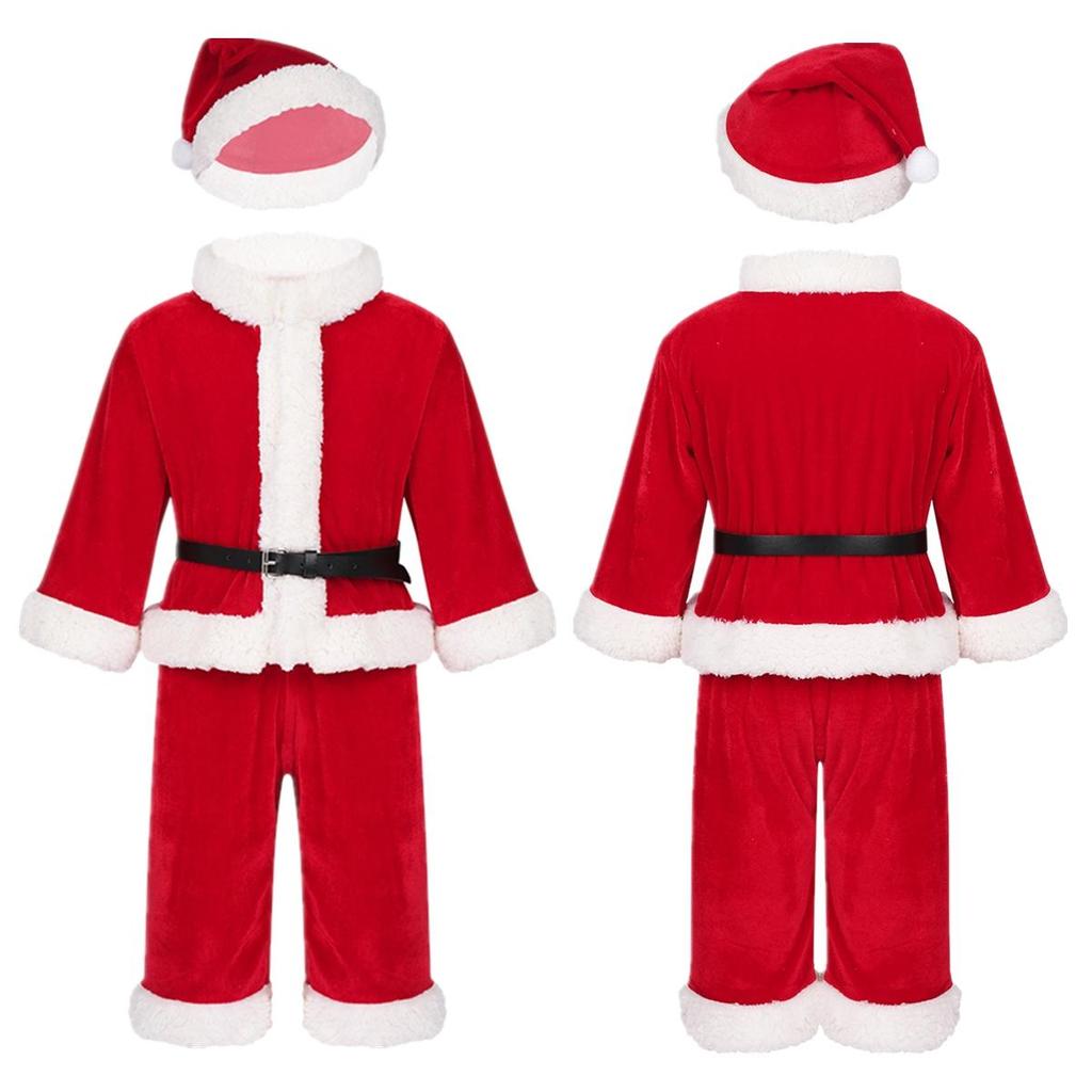 Baby Boys Christmas Santa Claus Costume Outfit Long Sleeves Velvet Top + Trousers Set