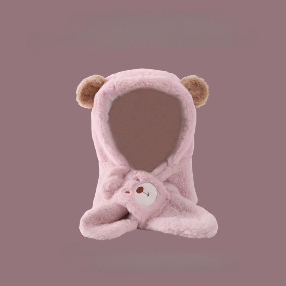 

Плюшевый комплект шапка-шарф с капюшоном, ветрозащитная шапка для защиты ушей, милая шапка-пуловер, для занятий спортом на открытом воздухе розовый