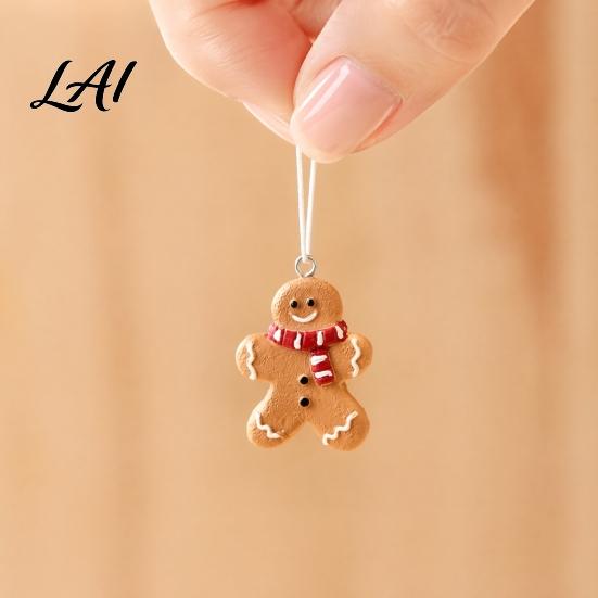 Durable Resin Holiday Ornaments 4 Pcs Gingerbread Christmas Ornaments Candy Cane Tree Lollipop Tree Decorations Man Xmas Hanging Decoration