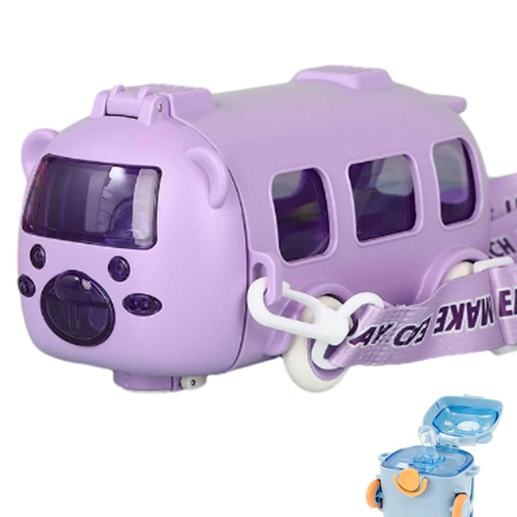 Novelty Portable Water Cup In Bus Shape With Strap For Kids Plastic Large Capacity Leak-Proof  Straw Cup Gift for Childern