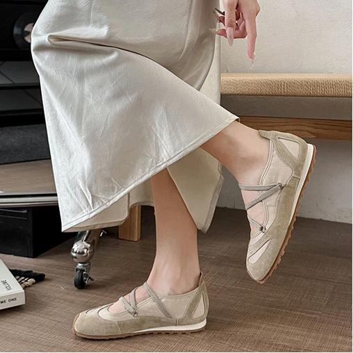 Weiches Leder Mary Jane Damenschuh Elastisches Band Weiche Sohle Ballett Freizeit Sportschuhe