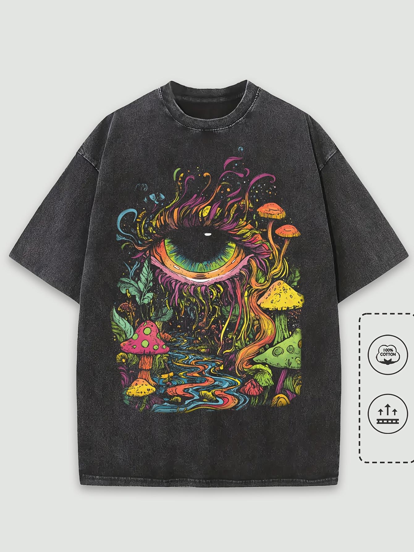 

Washed Cotton MenS Unisex Graphic TShirt Mushroom Forest Crewneck Tee for Everyday Short Sleeve Shirt Young Adults S