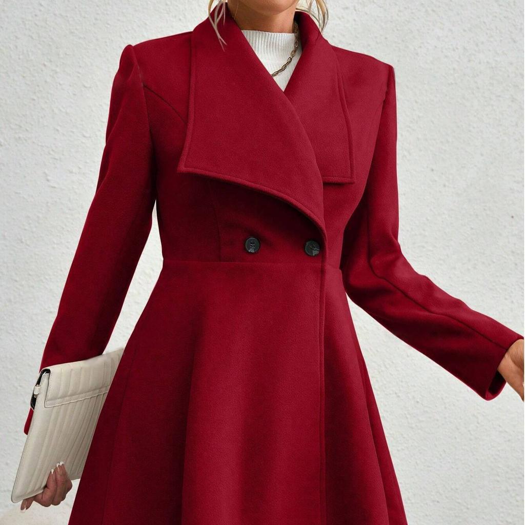 European and American-style Stylish Long Coat for Women, Fitted Design, with A Collar, Suitable for Autumn and Winter.