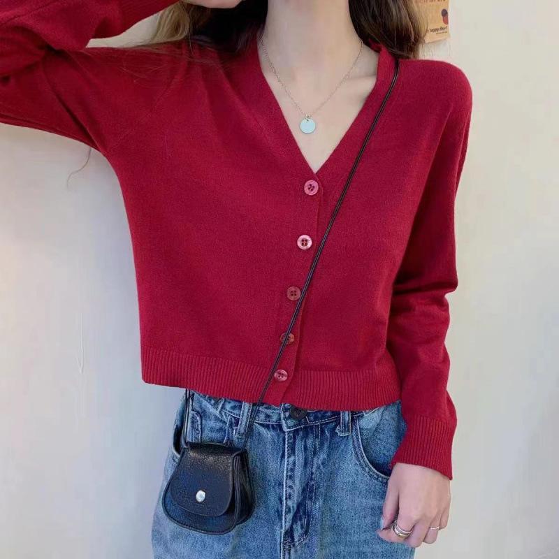 New Spring and Autumn Knitted Cardigan Women's Short with Long Sleeves and Thin with Sweater and Jacket Trend