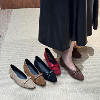 French Retro Square Head Single Shoes Women's Bow Mary Jane Shoes Spring Flat Soft Sister Small Leather Shoes Fairy Wind Ladyshoes