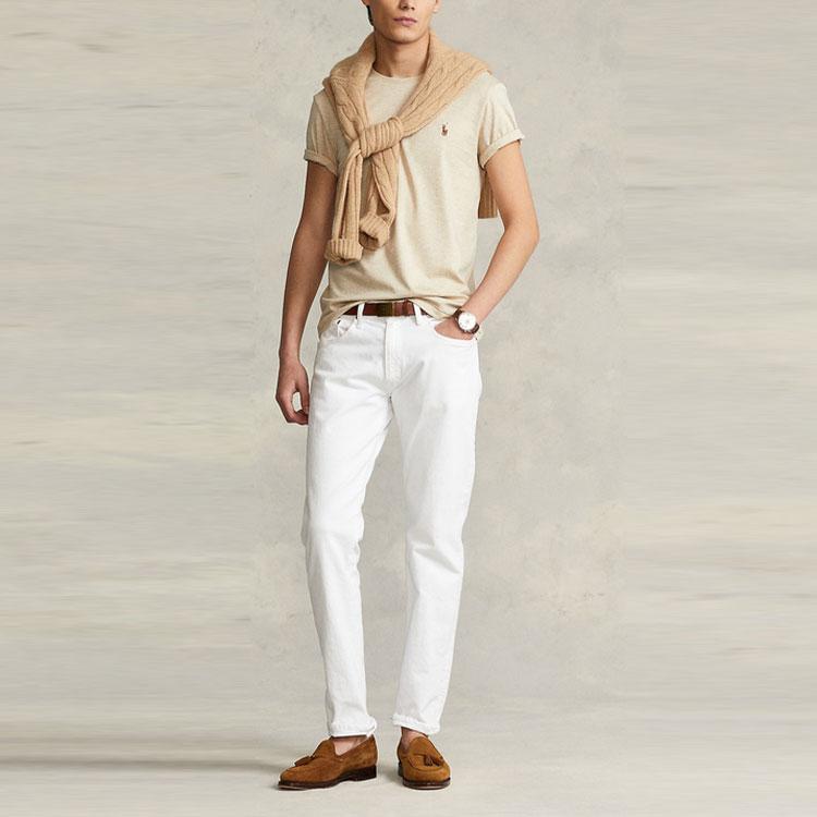 Polo Ralph Lauren SS22 Solid Color Crew Neck Slim Fit Short Sleeve T-Shirt Men Tops Beige MNPOTSH1N820463-270