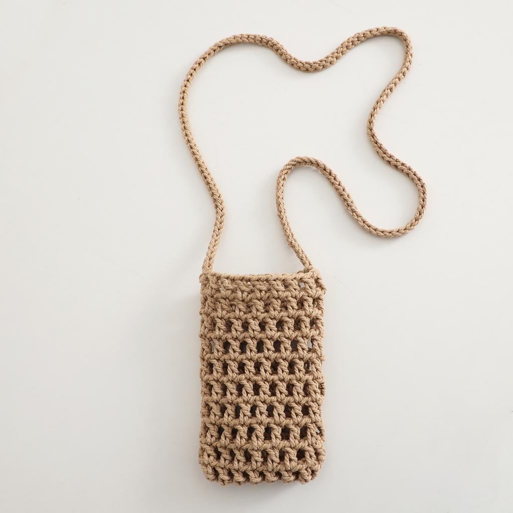 New Hollow Knitting Phone Bag For Women Colorful Hand Woven Shoulder Crossbody Bag Simple Travel Beach Handbag Small Purse Pouch