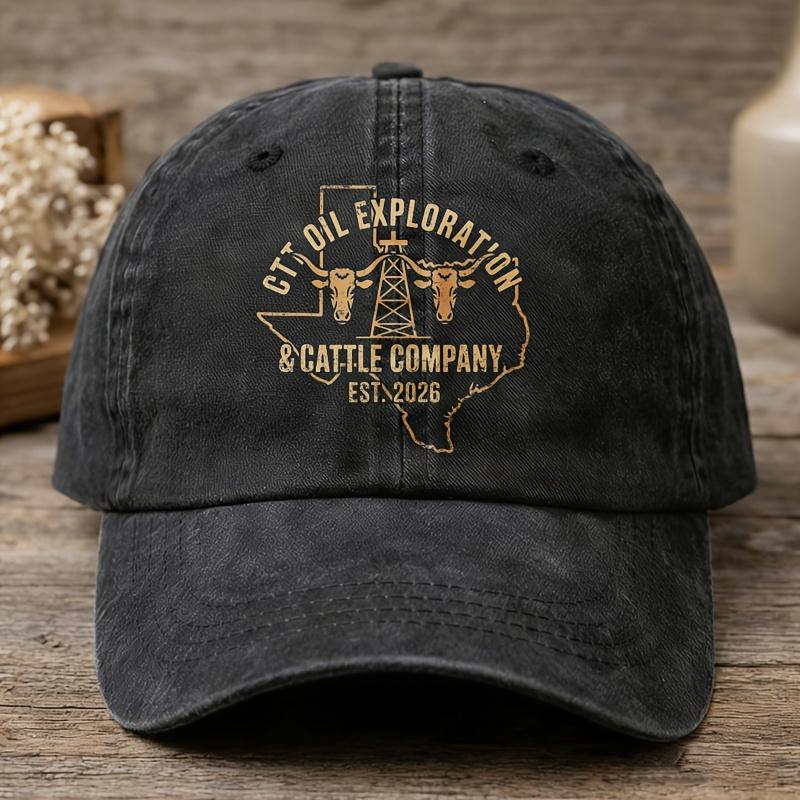 Ctt Oil Exploration & Cattle Company Texas Retro Baseball Cap - Western & Ctt Oil Back Print, Casual - Hat Suitable For Ranch ONE SIZE