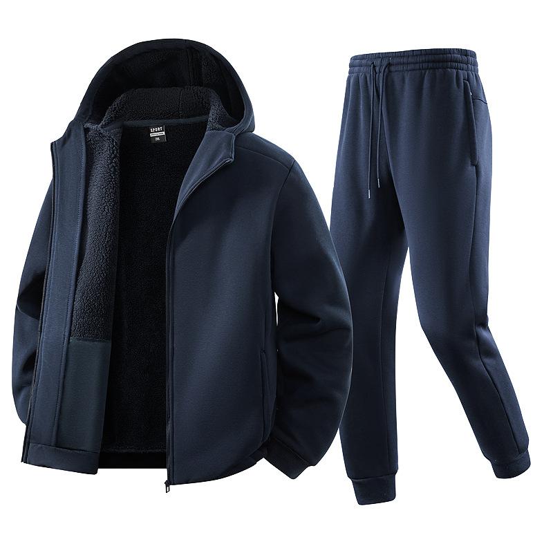 Men's Tracksuit Winter Cotton Sports Suit Thick Warm Hoodie+Sweatpan 2pcs Set Men's Cardigan Sweatshirt Set