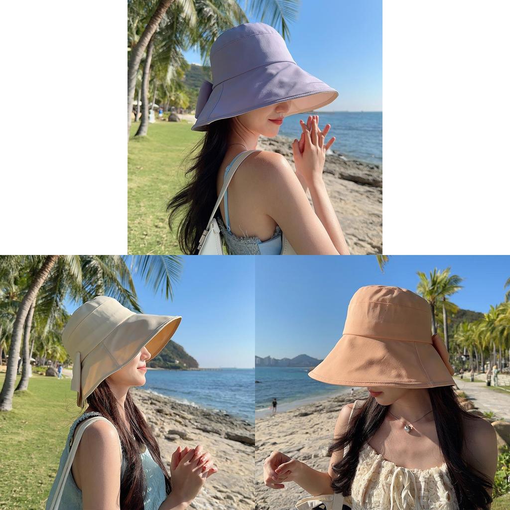 Cotton Sun Hat With Bowknot For Women Summer Uv Protection Outdoor Accessory