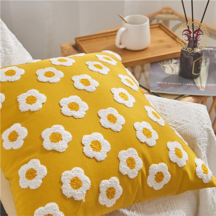 Cream Flower Orange Girl Heart Bright Yellow Small Fresh Embroidered Cushion Embroidered Living Room Sofa Pillow