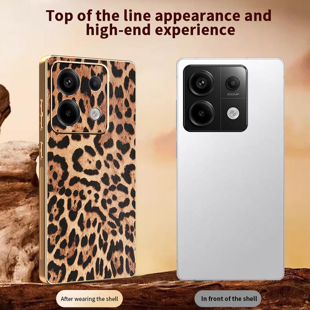 Phone For Xiaomi Redmi Note 13 Pro 5G/Poco X6 5G/X6 Neo 5G Case Leopard Print PU Leather Coated PC + TPU Electroplating Cover