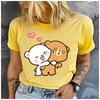 Unisex Polyester 100% Love Bear Print Loose Round Neck Casual Short Sleeve T-Shirt Fashion Summer Top