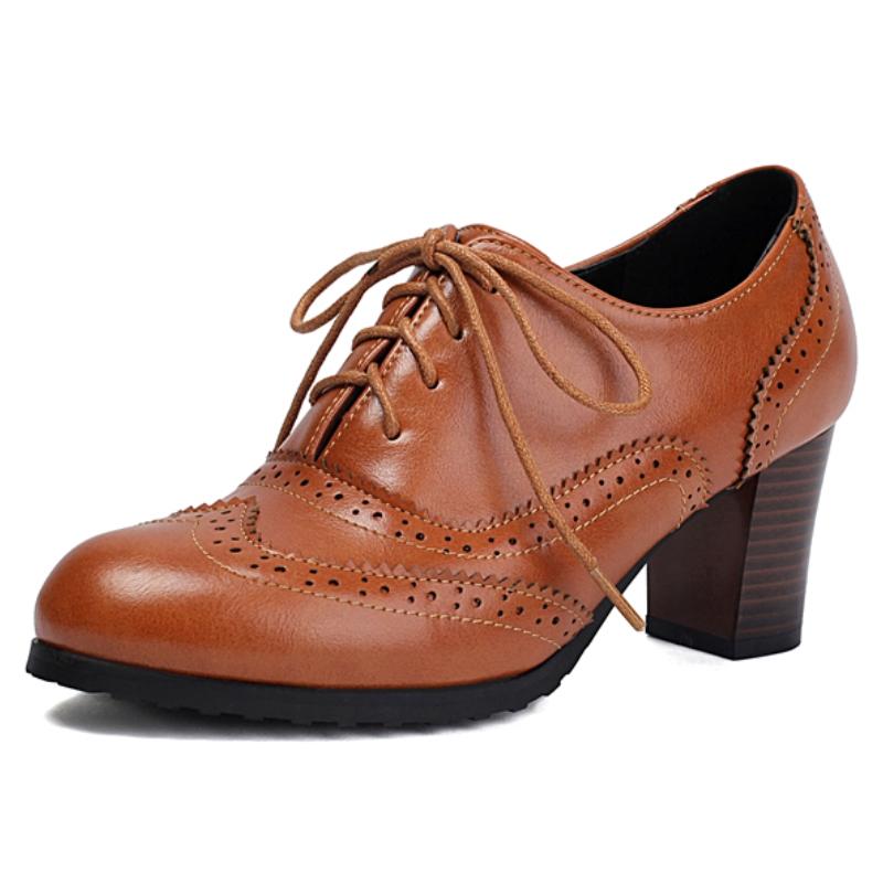 

Женские туфли-лоферы на блочном высоком каблуке, элегантные зеленые, черные, красные, на среднем каблуке, на шнуровке, для вечеринки, свадьбы, оксфорды, женские, большого размера 39 коричневый