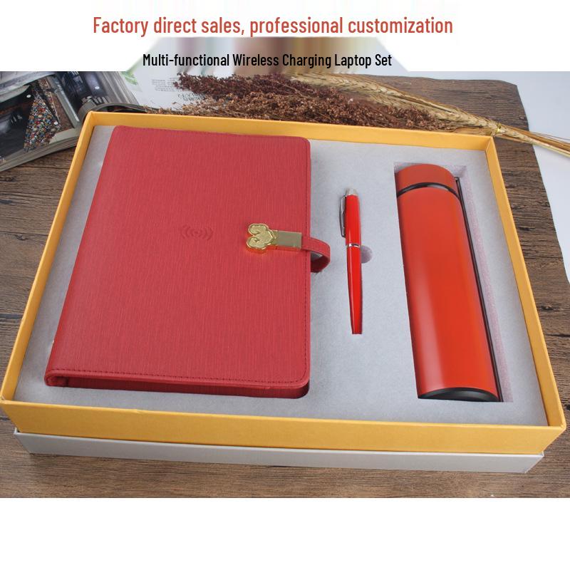 A5 Customizable Multifunction Charging Notebook with USB Drive, Wireless Charger, Logo Option, and Gift Box Set.