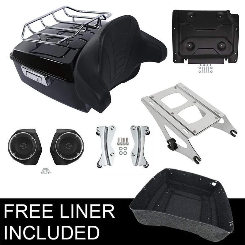 Motorcycle King Trunk Backrest Rack Speakers For Harley Touring Road King Road Glide 2014-2025