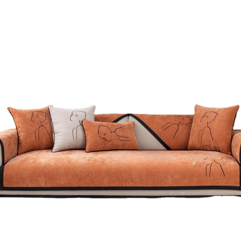 

Chenille Embroidered Sofa Cushion Cover Non-Slip Luxury Modern Universal Slipcover for All Seasons 70*70