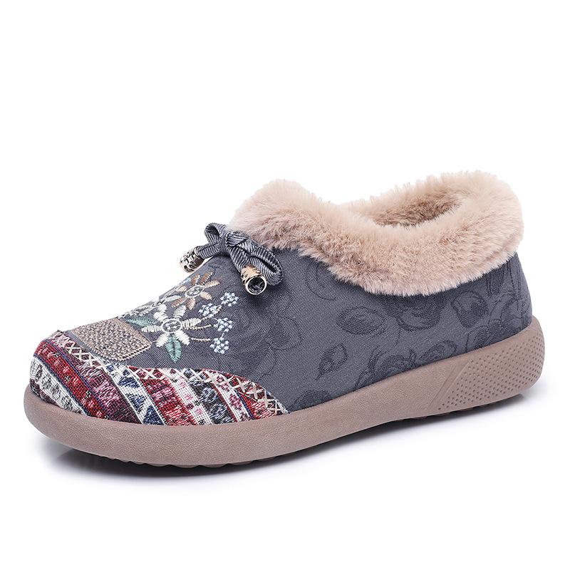 Women's Winter Fur Lined Loafers Platform Embroidered Loafers Shoes for Women Chunky Warm Plush Comfortable Non-Slip Round Toe Loafer Slippers Women