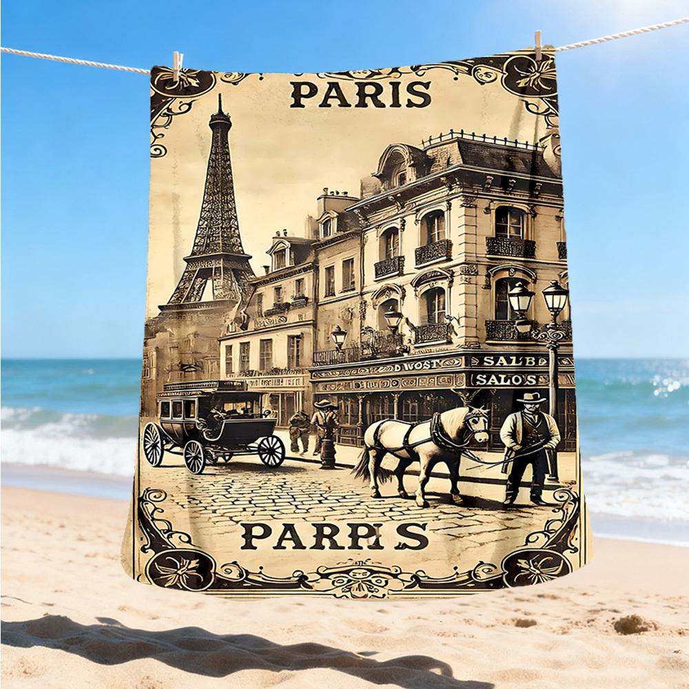 1pc Parisian Architecture Print Outdoor Blanket, Lightweight Polyester,