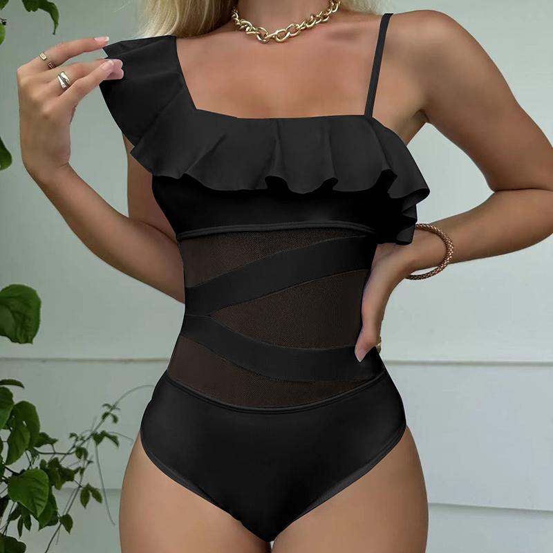 Sexy One Piece Swimsuit Women Summer Swimwear Bathing Suits Black Mesh Swimsuits Beach Pool Bikini
