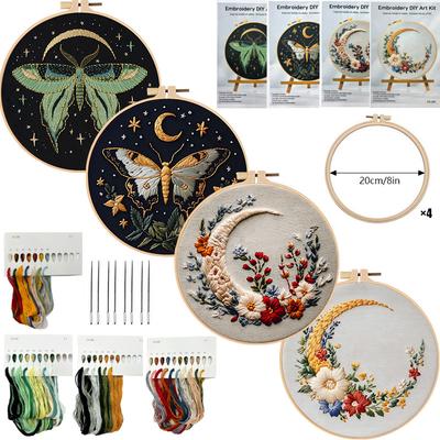 1set Star and Moon Embroidery DIY Embroidery Materials and Tools Included, Suitable for Beginners, Hand Embroidery Fabric Material Set