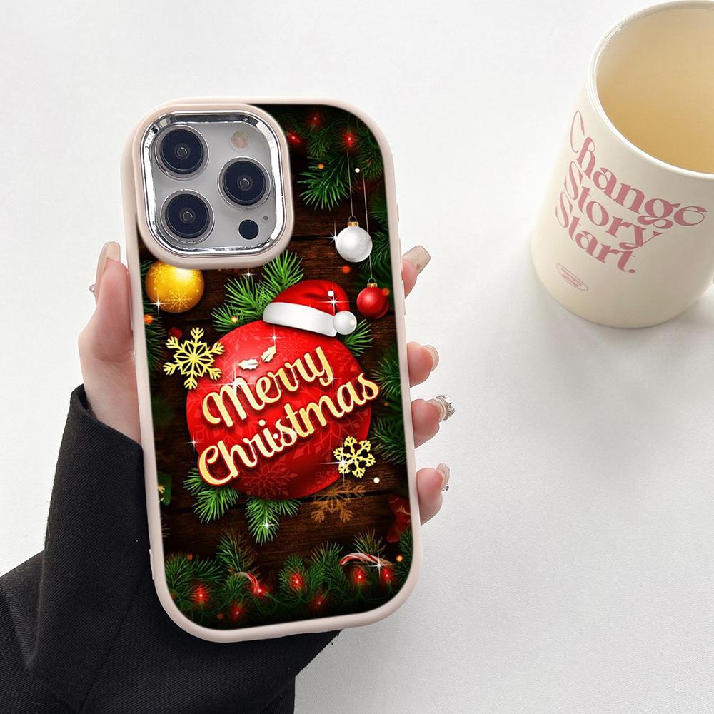N107 Happy New Year Christmas art Soft Phone Cases для Samsung S24 S23 Plus A15 A35 A54 Infinix Hot40i Tecno Plating Frame Camera Protector Back Cover Tecno Pop7/Pop 7 Pro