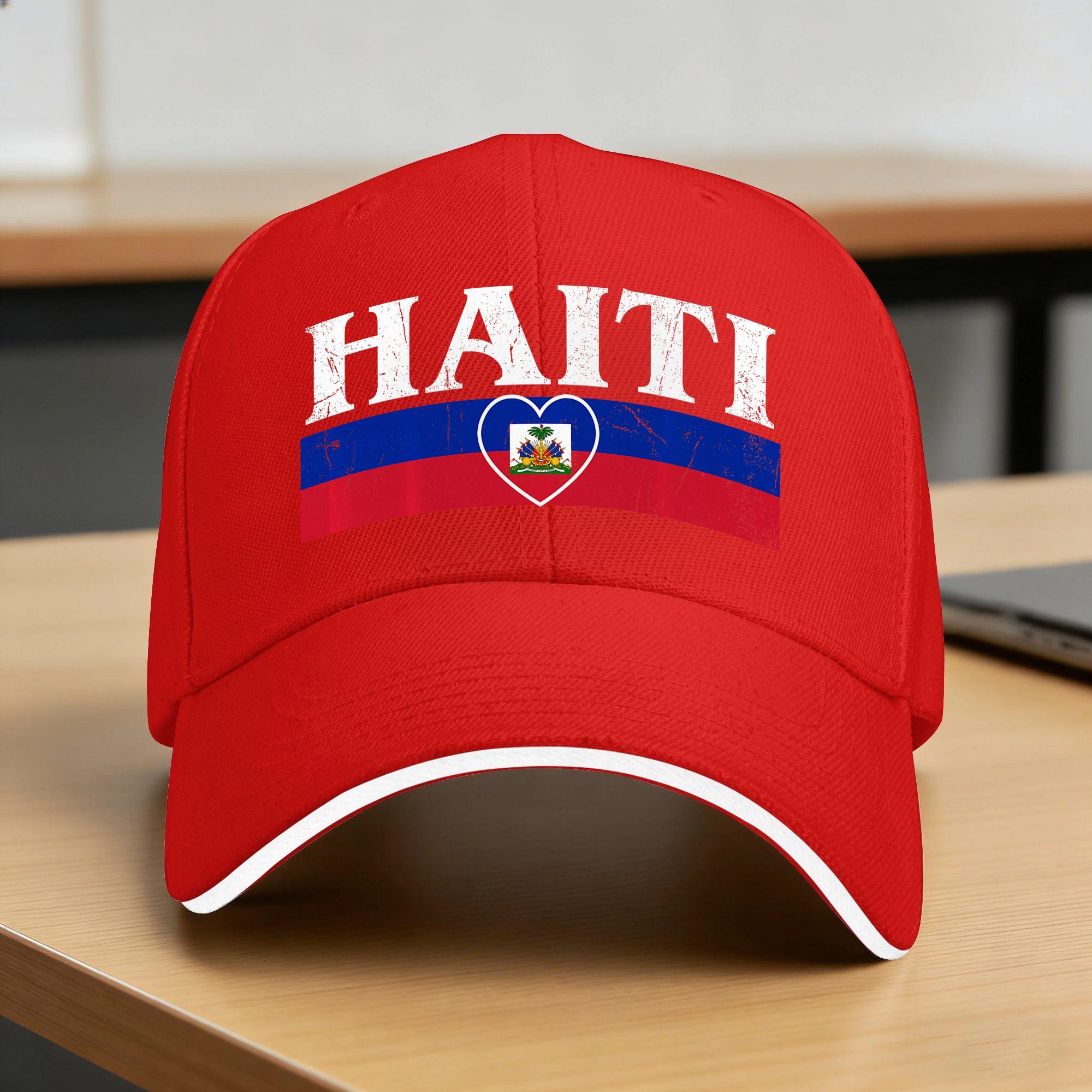 Heart Haiti Haitian Flag Haiti Flag Baseball Cap Couple Women Hip Hop Hats Summer Fashion Tennis Skate SunProof Snapback Cap One Size