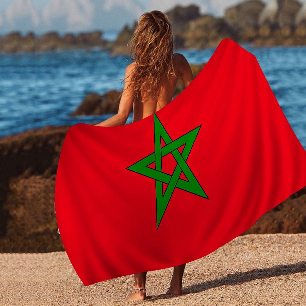 Morocco Map Flag Microfiber Beach Towel Absorbent Quick dry Soft Yoga Swimming Resort Mountain Climbing Towel
