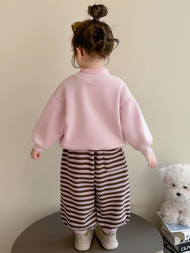 Autumn 2025 Girls' Cartoon Sweatshirt Two-Piece Set - Trendy Casual Wear for Little Girls