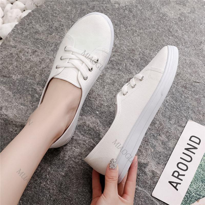 Fashion 2025 New Comfortable Street Lace Up Shoes Fashionable Versatile Women Flats Lady Classic Round Toe White Canvas Shoes for Women