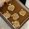 Retro Inlaid Full Diamond Brushed Hollow Out Heart-Shaped Necklace Fashion Pendant Collarbone Chain Engagement Jewelry