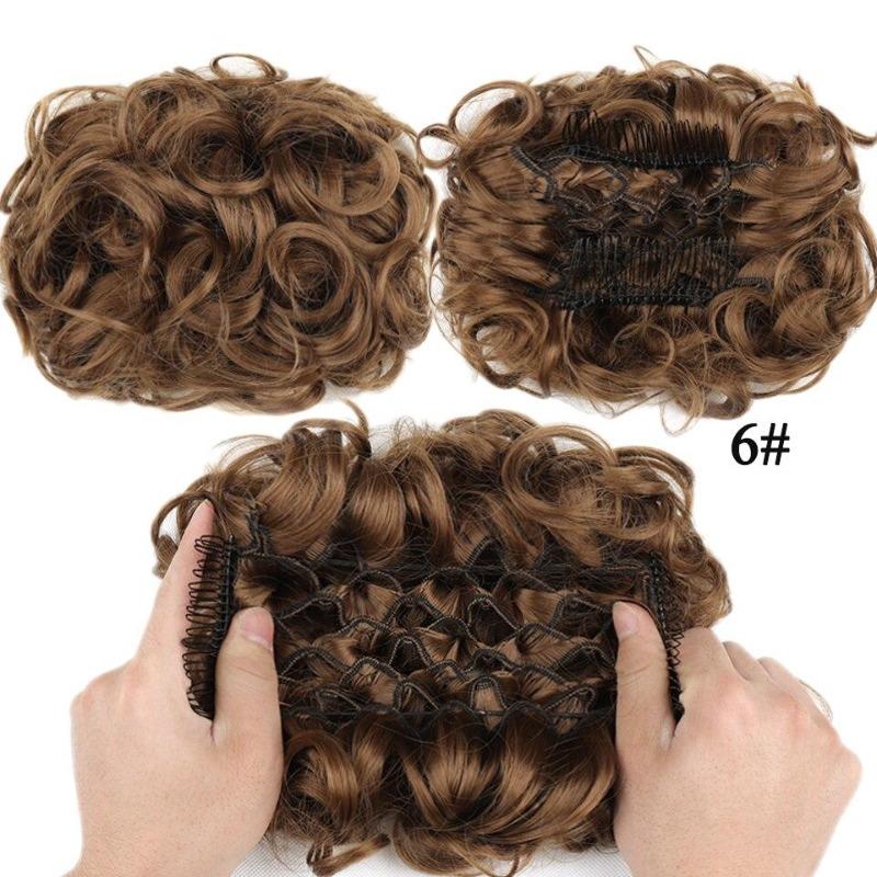 Synthetic Hair Bun Comb Clip In Messy Curly Chignon Elastic Band Scrunchies Hair Pieces Extension For Women Black Brown