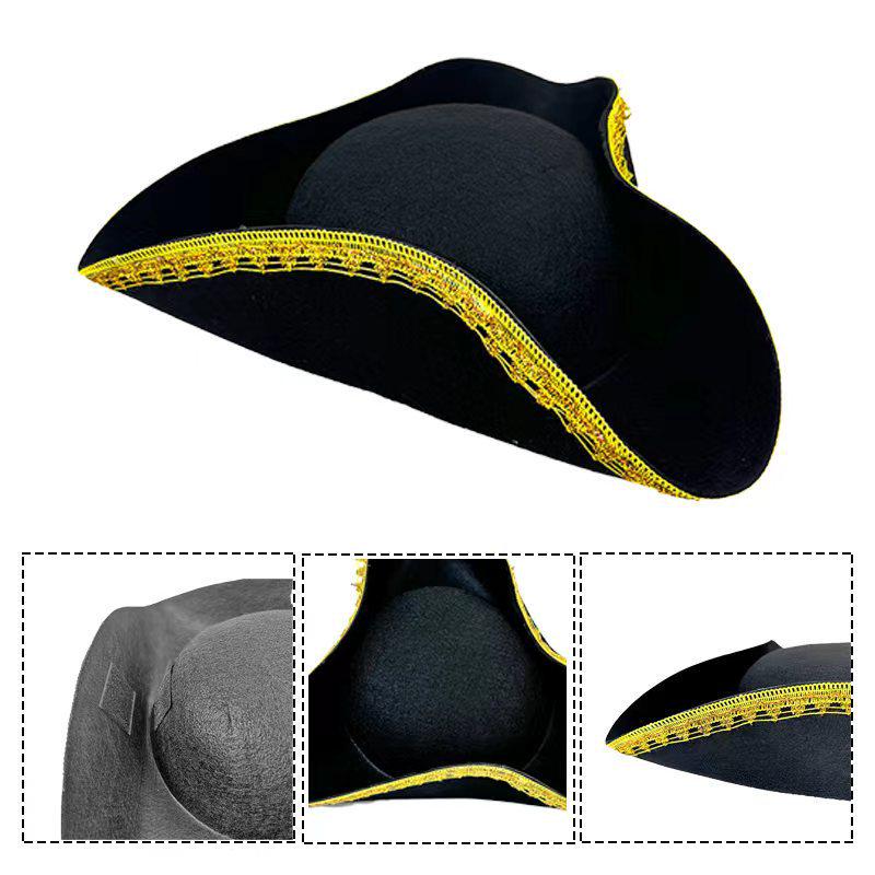 Caribbean Gold-Trimmed Pirate Hat for Halloween and Stage Performances