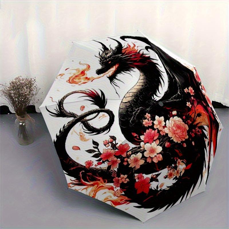 1pc Dragon Themed Pattern Design Pattern Beautiful Looking Automatic Folding Umbrella, 3 Folding, 8 Iron Frame Design, Durable and Suitable for T