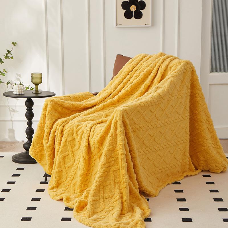 Fashion Jacquard Velvet Blanket Solid Color Soft Comfortable Bed Sheet Blanket Multifunctional  Fluffy Blanket